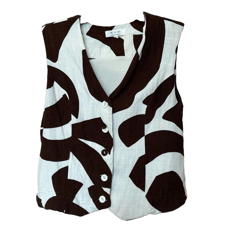 Able The Label Vest Women’s Lg Chocolate Brown & Cream Abstract